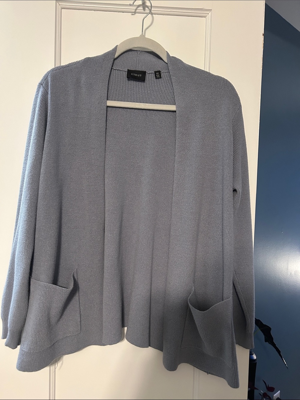 Cyrus Soft Light Blue Open-Front Cardigan with Pockets